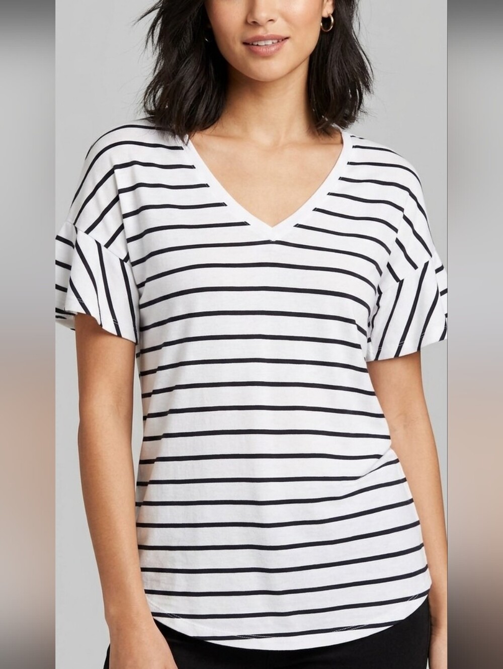 A New Day White & Black Striped V-Neck Tee